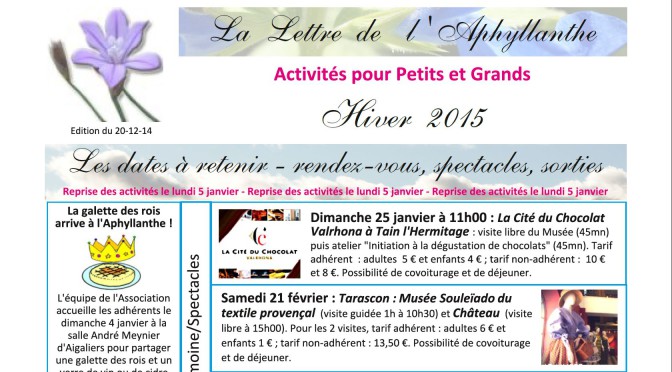 Lettre de l’Aphyllanthe janvier 2015